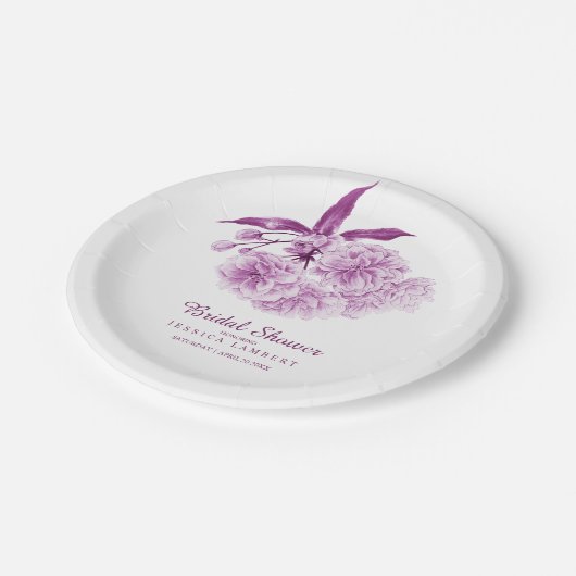 Bloemen lentebloesem paarse mauve vrijgezellenfees papieren bordje (Gekanteld)