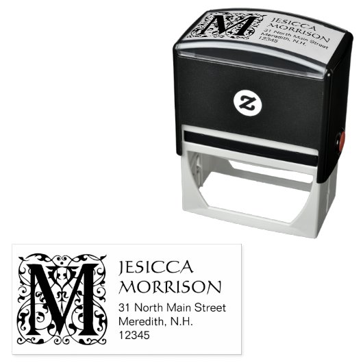  Bloemen Letter M Monogram Adres Zelfinktende Stempel (In situ)