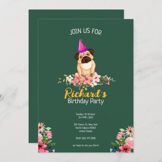 Bloemen Leuke Puppy Kids Verjaardag Kaart (Voorkant / Achterkant)