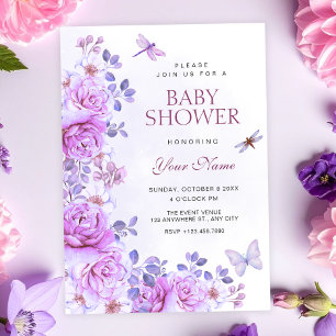 Bloemen libelle baby shower kaart