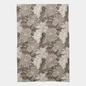 Bloemen lijn tekening grijs, wit, & hints van tan theedoek (Verticaal)