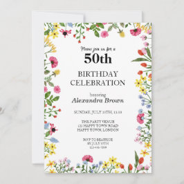 Bloemen Lijst 50e Verjaardag Fotofeestje Kaart