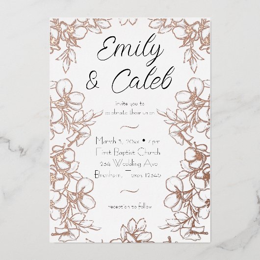 Bloemen Lijst Bruiloft Roos Gouden Folie Invitatio Folie Uitnodiging (Voorkant)