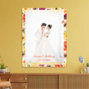 Bloemen lijst Chinees bruidspaar foto oosters Canvas Afdruk