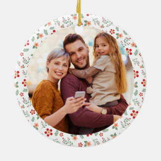 Bloemen Lijst Familie Foto Kerst Keramisch Ornament