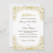 Bloemen Lijst Goud Wit  Moslim Bruiloft Kaart (Voorkant)