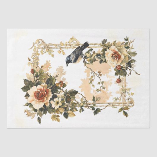  Bloemen Lijst met Vogel Tissuepapier (Voorkant)
