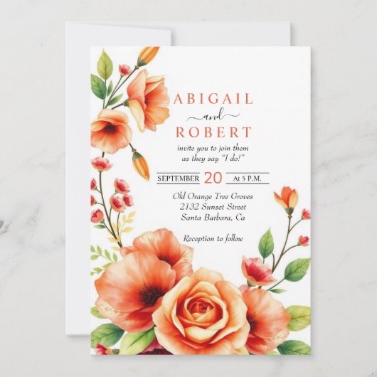 Bloemen lijst met warme sinaasappels bloemen bruil kaart (Voorkant)