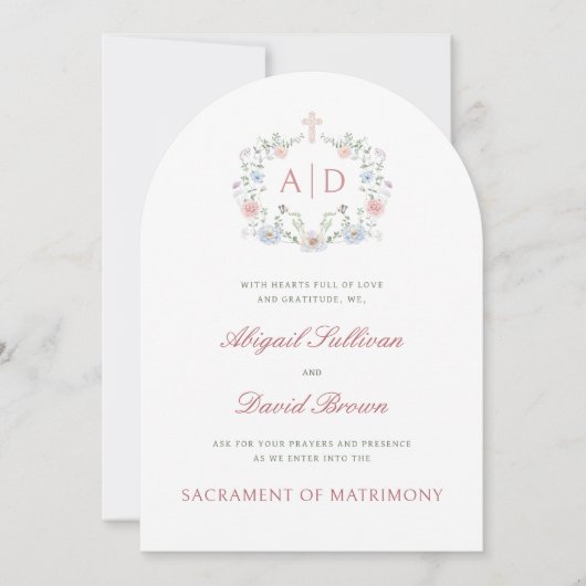 Bloemen Lijst Monogrammen Katholieke Huwelijksuitn Kaart (Voorkant)