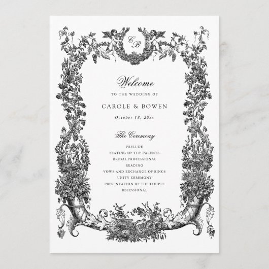  Bloemen Lijst Vines Toile Crest Wedding Programma (Voorkant)