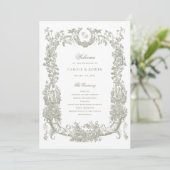  Bloemen Lijst Vines Toile Sage Wedding Programma (Staand voorkant)
