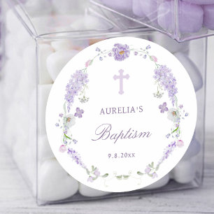 Bloemen Lila Lavendel Krans Doop Ronde Sticker