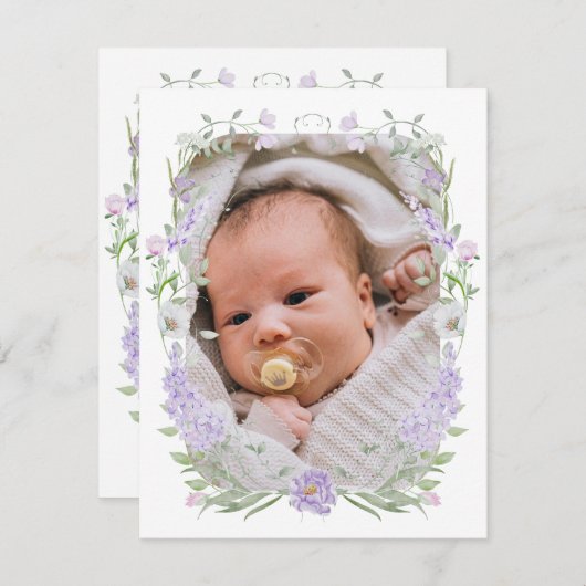 Bloemen Lila Lavendel Lijst Doop Dank u kaart (Voorkant / Achterkant)