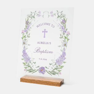 Bloemen Lila Lavendel Lijst Doop Welkom Acryl Bord