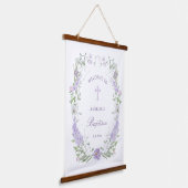 Bloemen Lila Lavendel Lijst Doop Welkom Hangend Wandkleed (Gebogen)