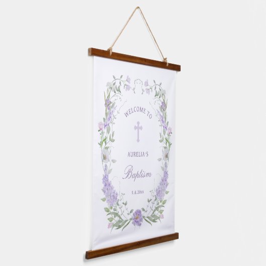 Bloemen Lila Lavendel Lijst Doop Welkom Hangend Wandkleed (Gebogen)