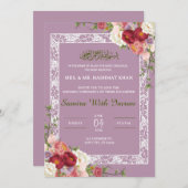Bloemen Lila Roze Moslim Bruiloft Uitnodiging (Voorkant / Achterkant)