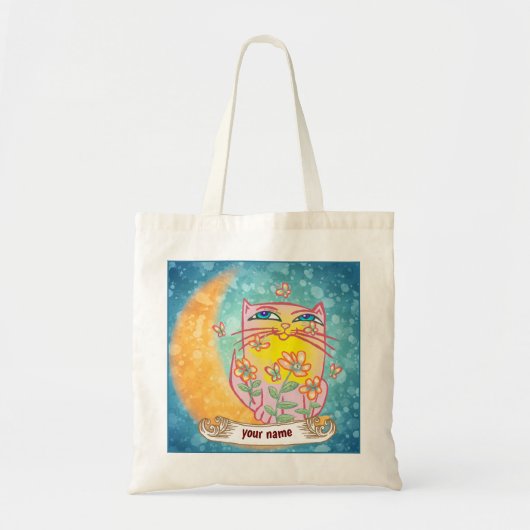 Bloemen maan Kat canvas tas (Voorkant)
