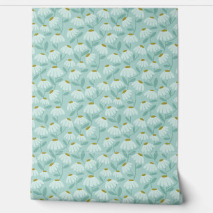 Bloemen Madeliefjes Patroon Teal Blauw & Olijfgroe Behang