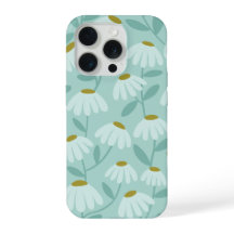 Bloemen Madeliefjes Patroon Teal Blauw & Olijfgroe