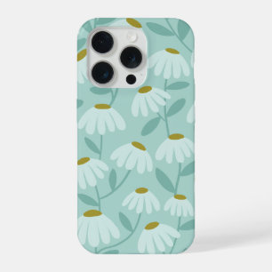 Bloemen Madeliefjes Patroon Teal Blauw & Olijfgroe iPhone 15 Pro Hoesje