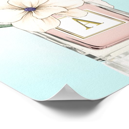 Bloemen Magnolia Elegant Perfume Fles Monogram Poster (Hoek)