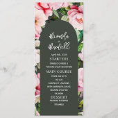 Bloemen Magnolia Pioen Donkergroen Bruiloft Menu (Voorkant)