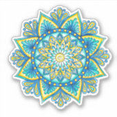 Bloemen Mandala Blauw Turquoise Geel Sticker (Voorkant)