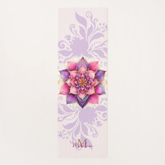 Bloemen Mandala Goud Paarse Elegante Naam Monogram Yogamat (Achterkant)