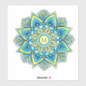 Bloemen Mandala Monogram Blauw Turquoise Geel Sticker (Vel)