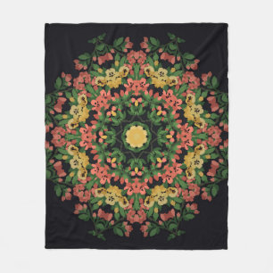 Bloemen mandala: rood, geel . fleece deken