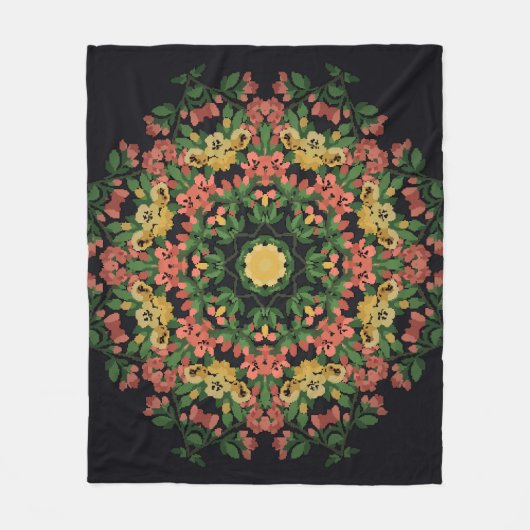 Bloemen mandala: rood, geel . fleece deken (Voorkant)