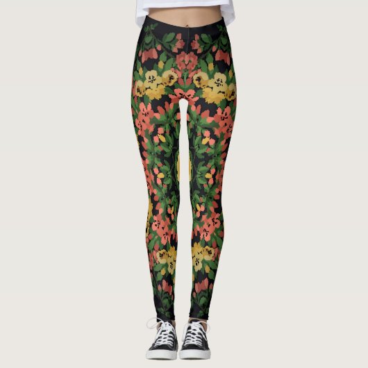 Bloemen mandala: rood, geel . leggings (Voorkant)