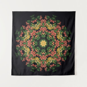 Bloemen mandala: rood, geel . wandkleed