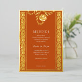 Bloemen Marigold Gold Mehndi uitnodiging (Staand Voorkant)