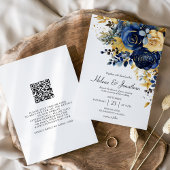 Bloemen Marine Blauw Gouden Tuin Elegante Huwelijk Kaart