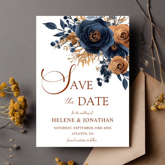 Bloemen Marine Blauw Terracotta Tuin Elegant Huwel Save The Date