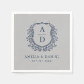 Bloemen Marine Blauw Zilveren Kreeft Trouwmonogram Servet (Voorkant)