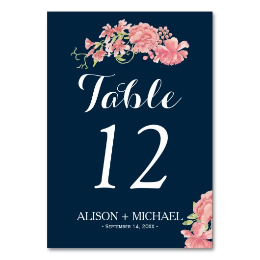 Bloemen marine blush script bruiloft gast kaart (Voorkant)