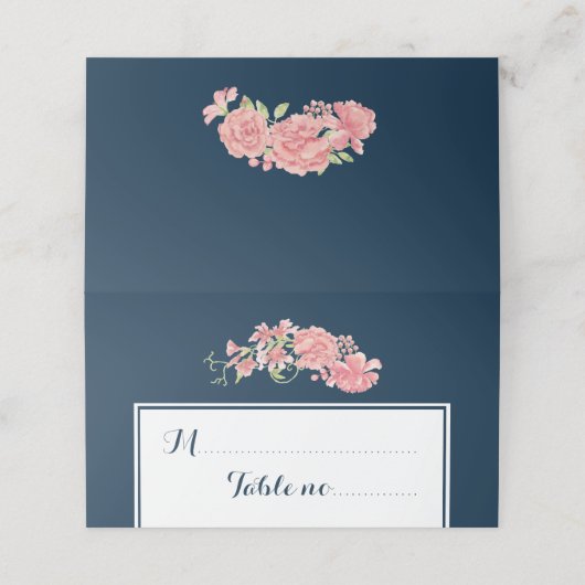 Bloemen marine blush script bruiloft tafel plaats (Buitenkant ongevouwen)