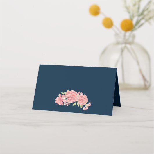 Bloemen marine blush script bruiloft tafel plaats (Achterkant)