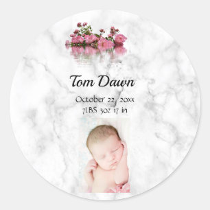 Bloemen Marmer Baby Geboorte Aankondiging Sticker
