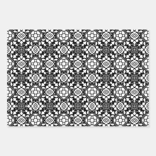 Bloemen Marokkaanse Tegel, koraal roze, groen, zwa Inpakpapier Vel (Voorkant 3)