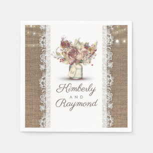 Bloemen Mason Jar en Burlap Lace Rustieke bruiloft Servet