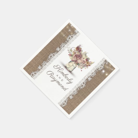 Bloemen Mason Jar en Burlap Lace Rustieke bruiloft Servet (Hoek)