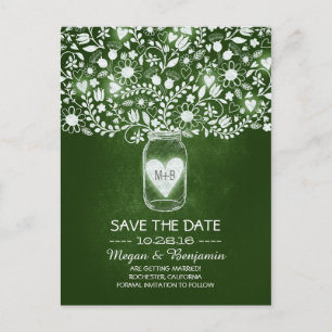 Bloemen mason jar smaragd save de datum briefkaart