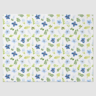 Bloemen met bladerpatroon in marineblauw en babybl tissuepapier