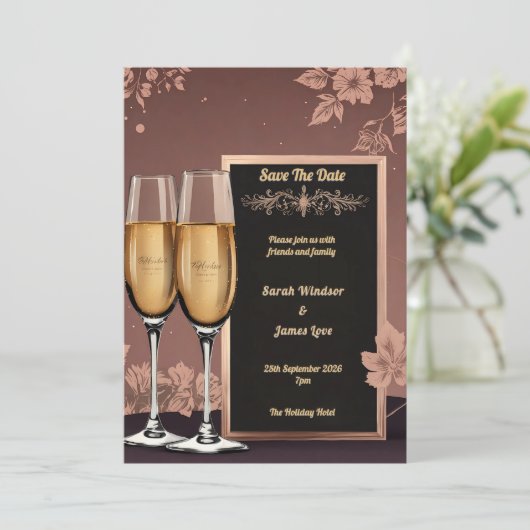 bloemen met champagne toast kaart (Staand voorkant)