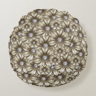 Bloemen met Diamanten Ronde Kussen