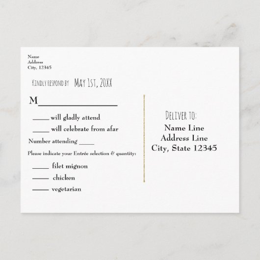 Bloemen met Faux Gold Glitter Modern RSVP Uitnodiging Briefkaart (Achterkant)